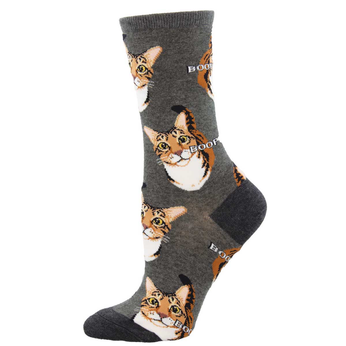 Women's Cotton Crew Socks - Funny Cat Boop Design - Gray - Socksmith
