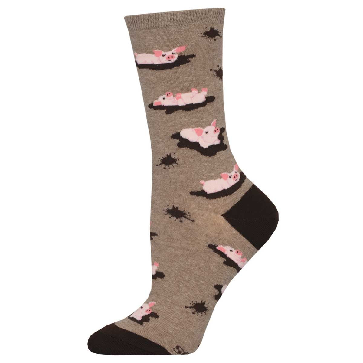Sock with pigs in mud pattern on a beige background