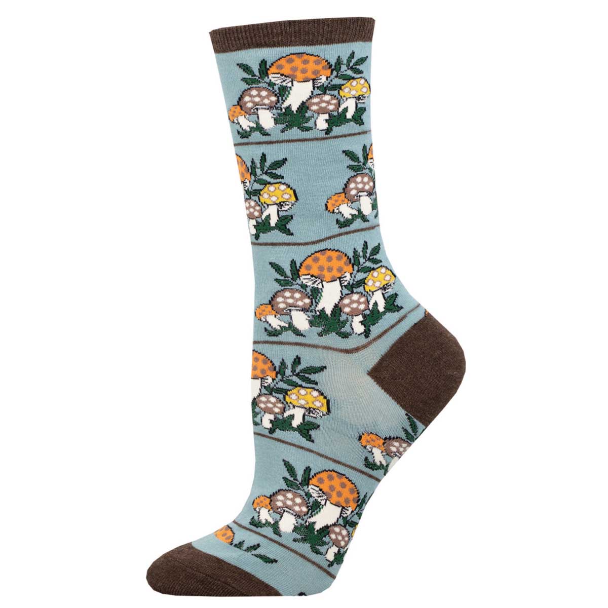 Sock with mushroom pattern on a light blue background