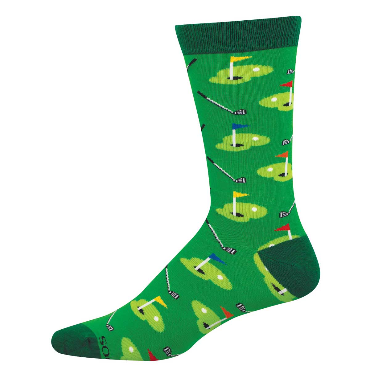 Green sock with a golf course pattern