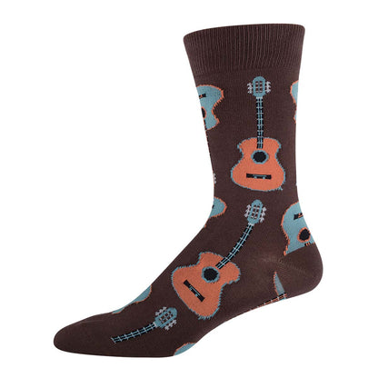 Brown sock with guitar pattern