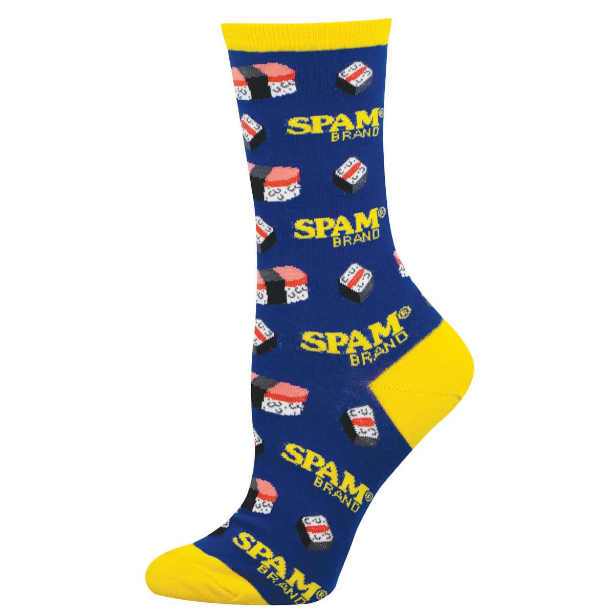 Women's Cotton Crew Socks - SPAM Musubi Design - Yellow and Blue - Socksmith