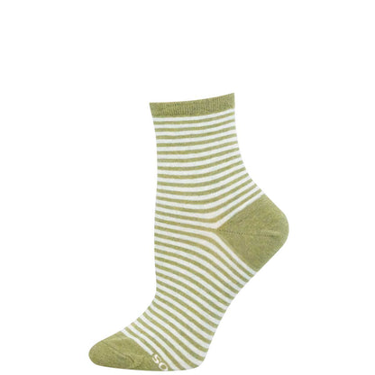 Green and white striped sock on a white background