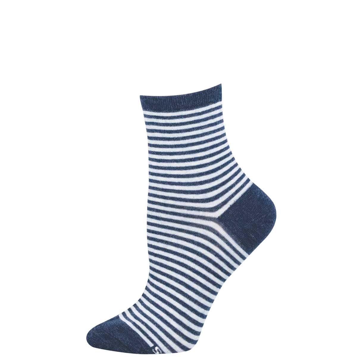 Blue and white striped sock on a white background