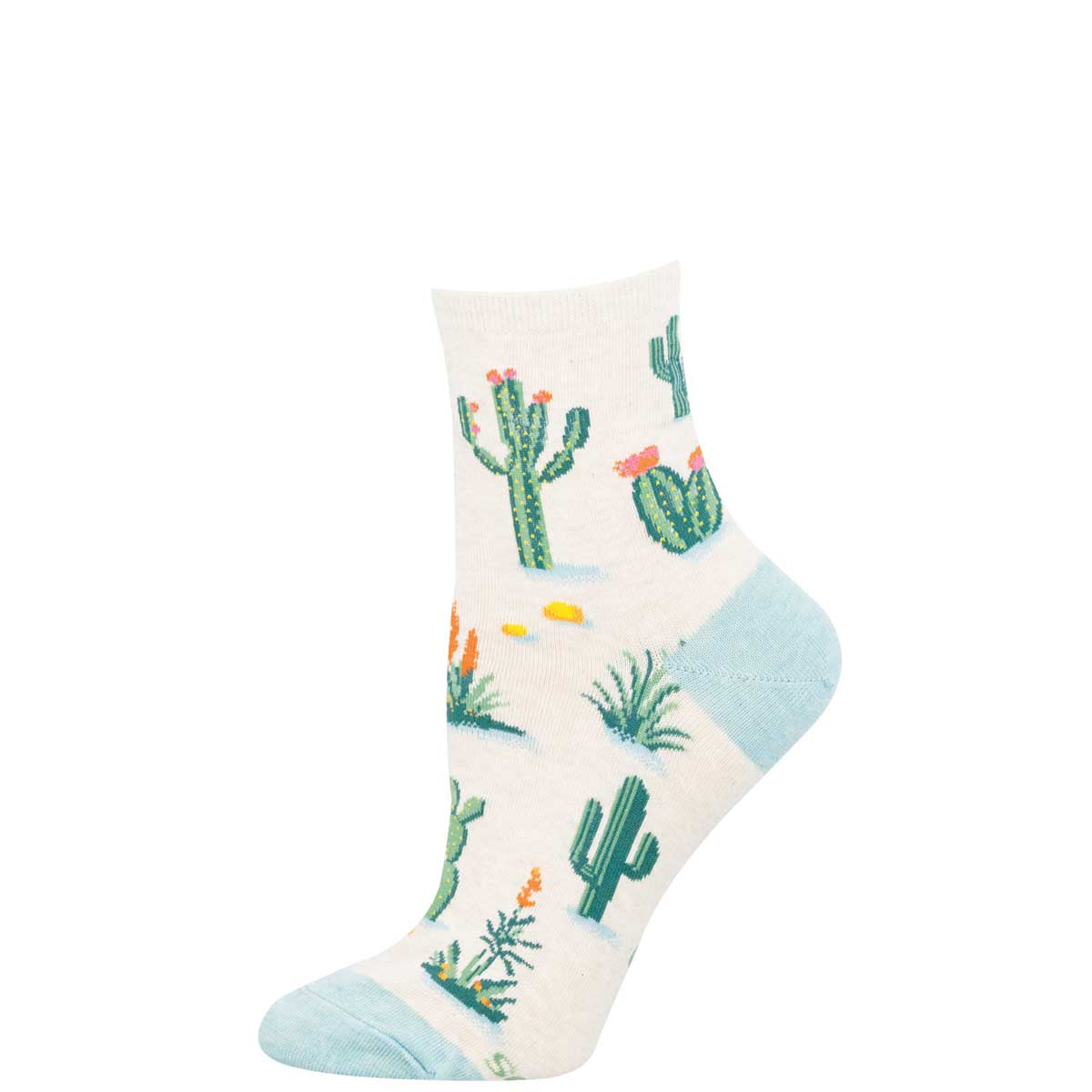 Sock with cactus design on a white background