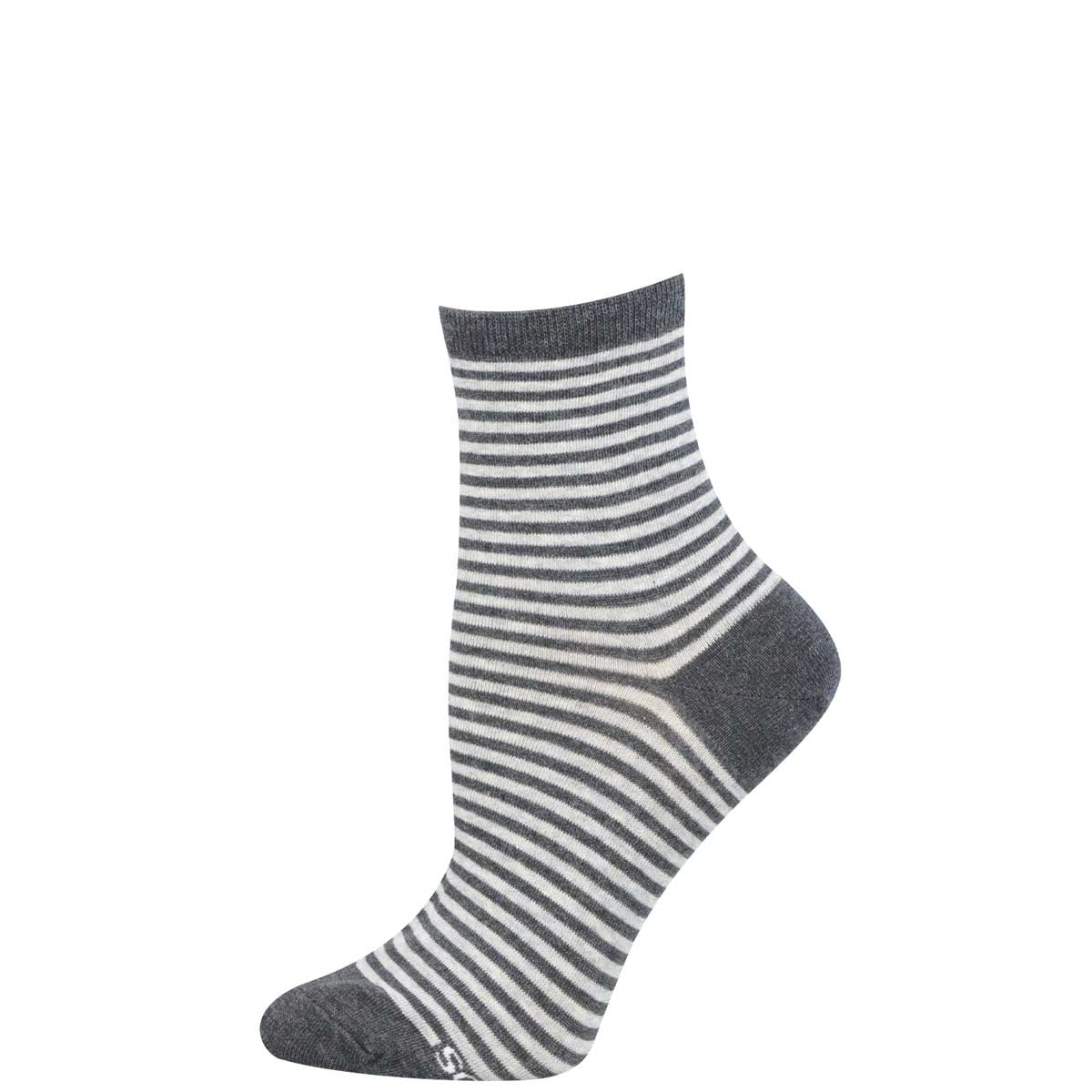 Gray and white striped sock on a white background