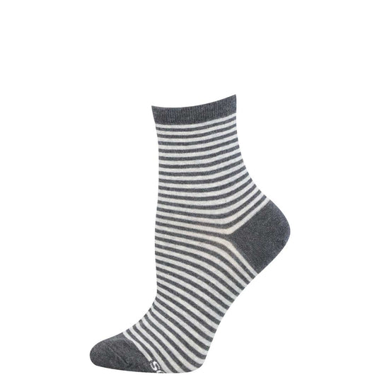 Gray and white striped sock on a white background