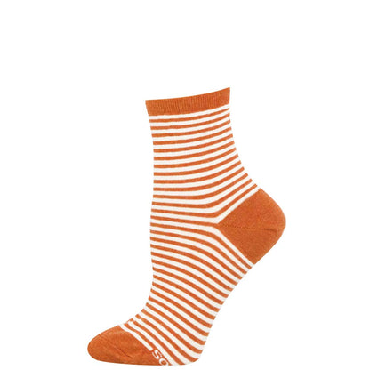 Orange and white striped sock on a white background