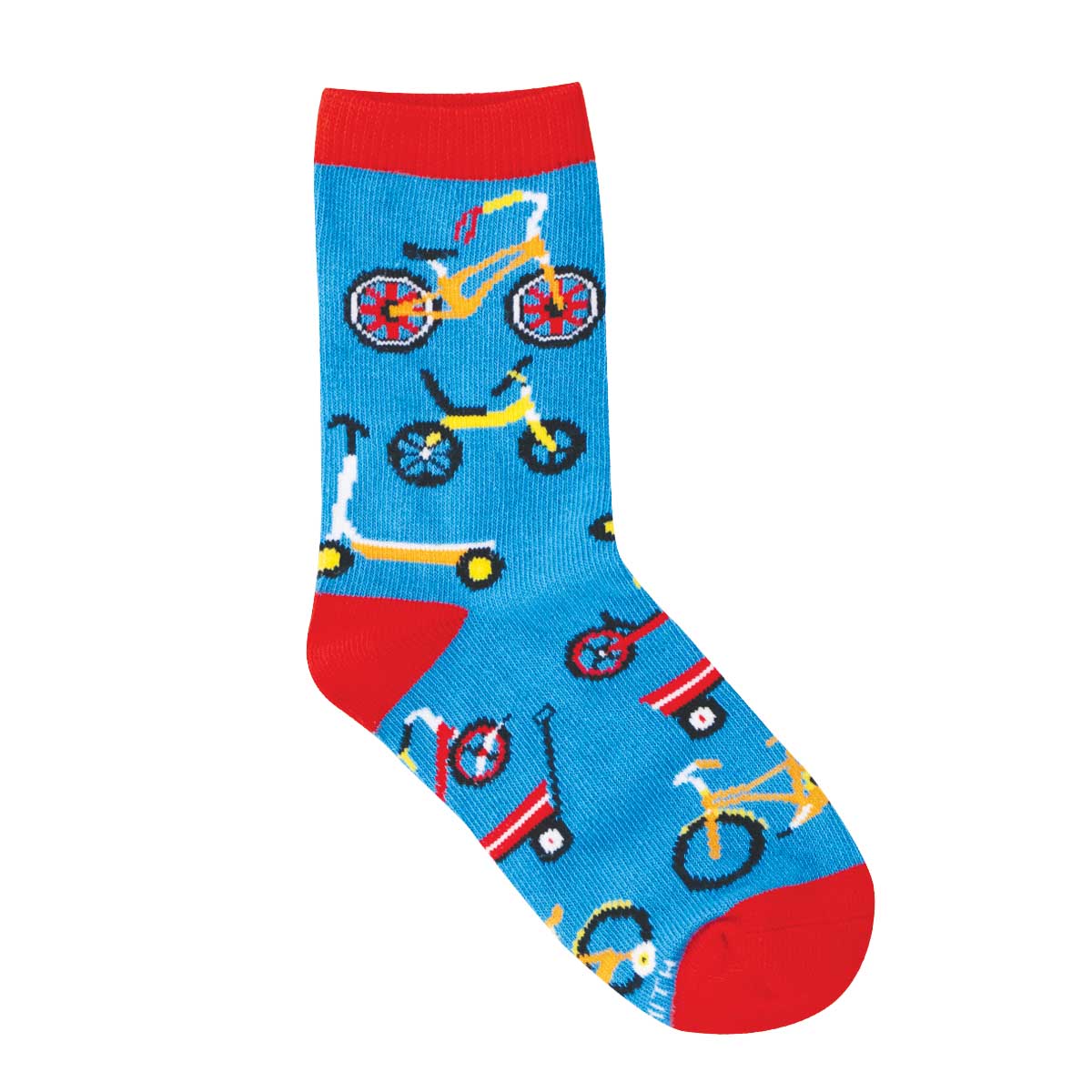 4-7yo Colorful sock with bicycle pattern on a blue background
