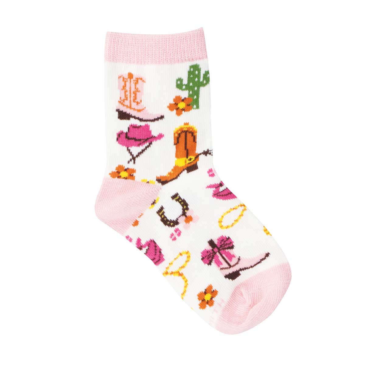2-4yo children's sock with a pink cowboy-themed design on a white background
