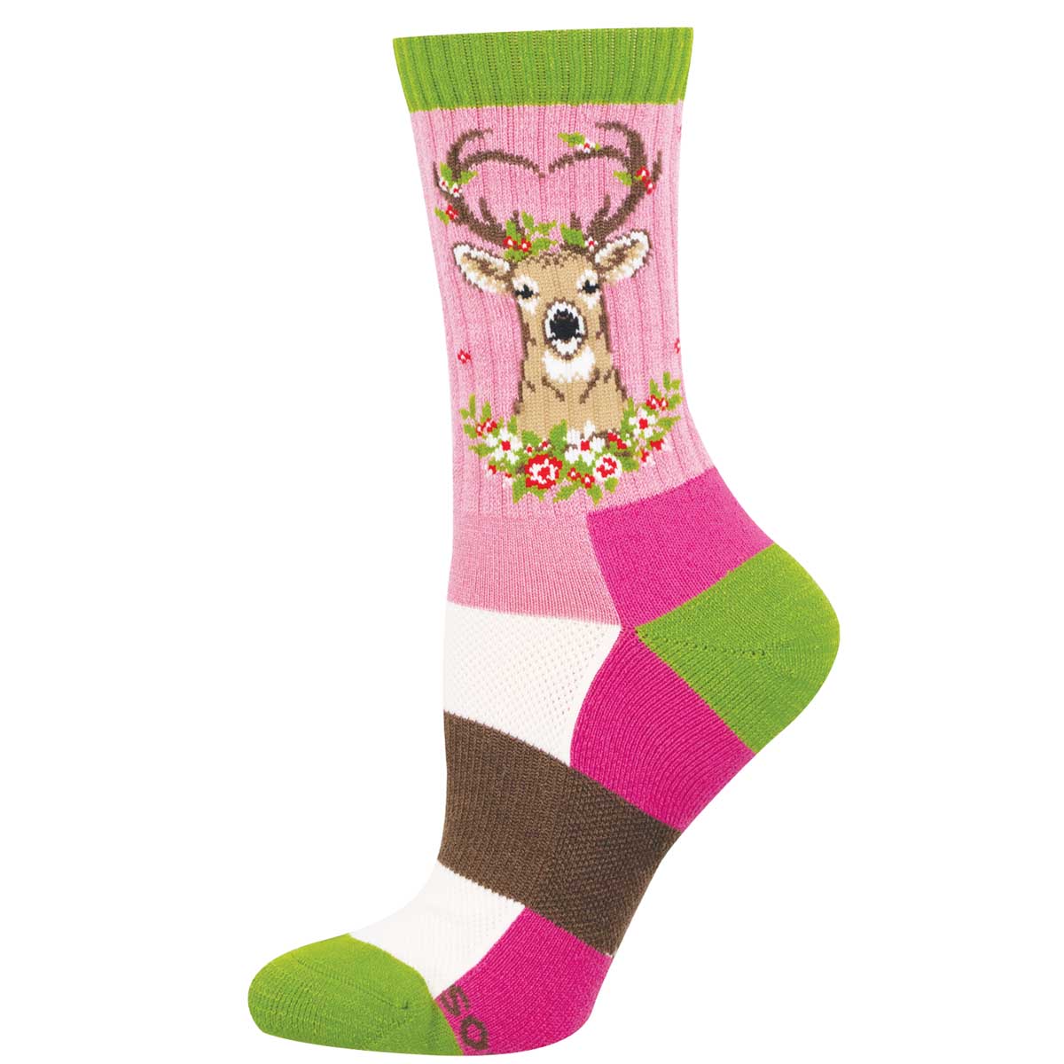 Colorful sock with a deer design with flowers