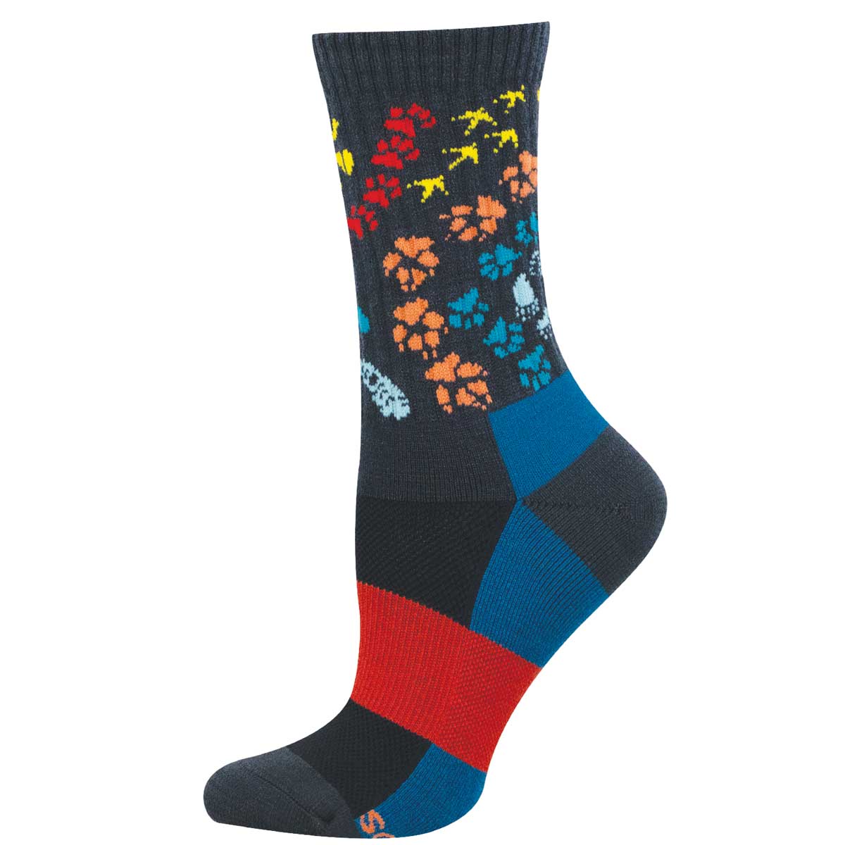 Colorful sock with animal footprint pattern
